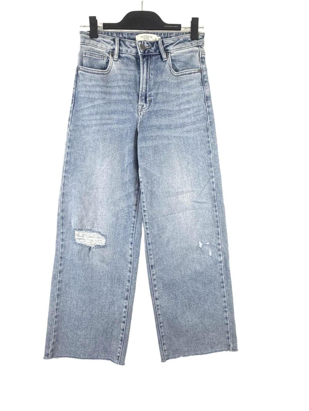 Hidden Jeans High Rise Cropped Wide Leg Distressed Jeans Light Wash Size 26